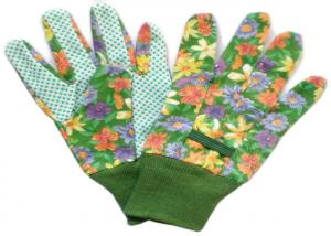 China Cotton Canvas Good Gardening Gloves , Protective Work Gloves With Green Knit Wrist on sale