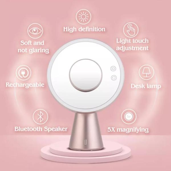 2022 New Style 3 in 1 LED Mirror with Bluetooth Speaker Design Rechargeable LED