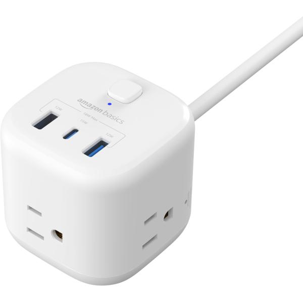 Three USB Ports Power Strips With USB C 5V3A 15W Max , USB A1/A2 5V2.4A 12W Max