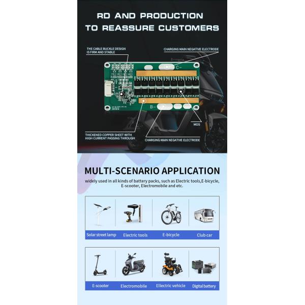 OEM 6s~16s 200a 24v 36v 48v 60v Lithium Ion Battery Bms With Balance Ntc Sensors For Golf Cart EV