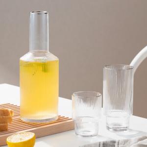Quality Ripple Bedside Water Carafe And Glass Set 30Oz Hand Blown Gold Or Silver Rim for sale
