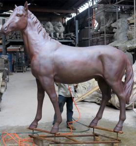 China Realistic Bronze Large Animal Garden Sculptures Red Life Size Metal Horse Sculpture on sale