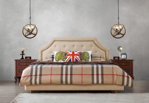 Quality American style Good quality Gery Fabric Upholstered Headboard Queen Bed Leisure Furniture for Big house Bedroom used for sale