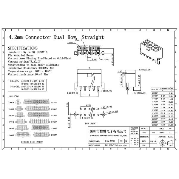 Through Hole Wafer Connector 8 Pin Electronic Connector Types 3A Current Rating