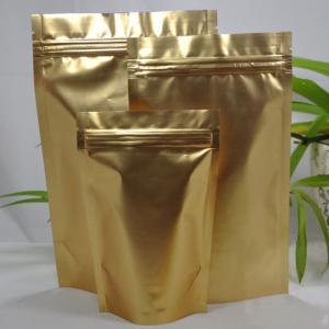 China 8 Cm X 13cm Double Face Gold Aluminum Foil Stand Up Zip Lock Pouch Packaging on sale