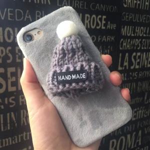 China DIY Korean Plush Christmas Handmade Woollen Hat Winter Style Back Cover Cell Phone Case For iPhone 7 6s Plus on sale