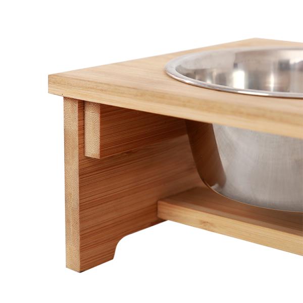 Rectangle Elevated Bamboo Dog Feeder Cat Food Bowls For Small Animals
