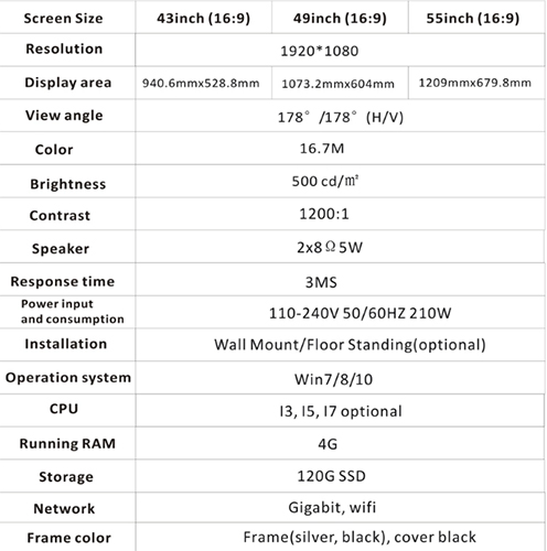 49" 55" 1920*1080 500cd/m2 Floor Standing Digital Signage