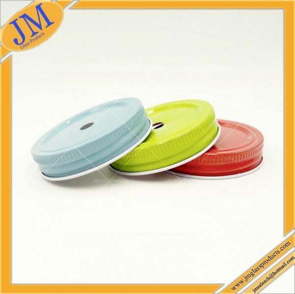 Buy 70mm mason drinking jar food safe metal lid with hole in middle at wholesale prices