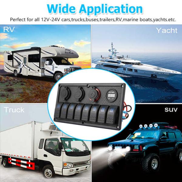 8 Group Marine Waterproof LED Rocker Switch Panel With Circuit Breaker Mounting
