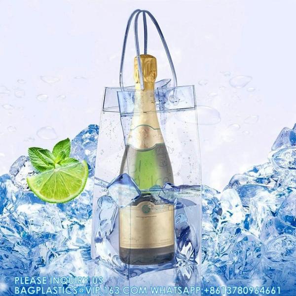 sustainable recyclable Ice Wine Bag With Handle Clear Wine Pouch Cooler For Party,Outdoor,Champagne,Cold Beer