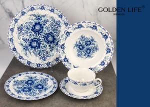 China 20-Piece Porcelain Tableware Set blue Decal Patterns Dinnerware Sets with Dinner Plate, Dessert Plate, soup plate, cup a on sale