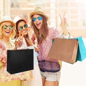 Large Capacity Black Boutique Gift Kraft Paper Shopping Bags Flexo Printing