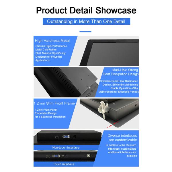 21.5 inch IP65 Waterproof Industrial Embedded Display Touch Screen Capacitive Resistance Mini PC Fanless HD LCD Screen