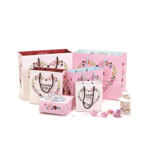 China Coated 	Printed Paper Bags / Shopping Black Pink Paper Bags With Handles on sale