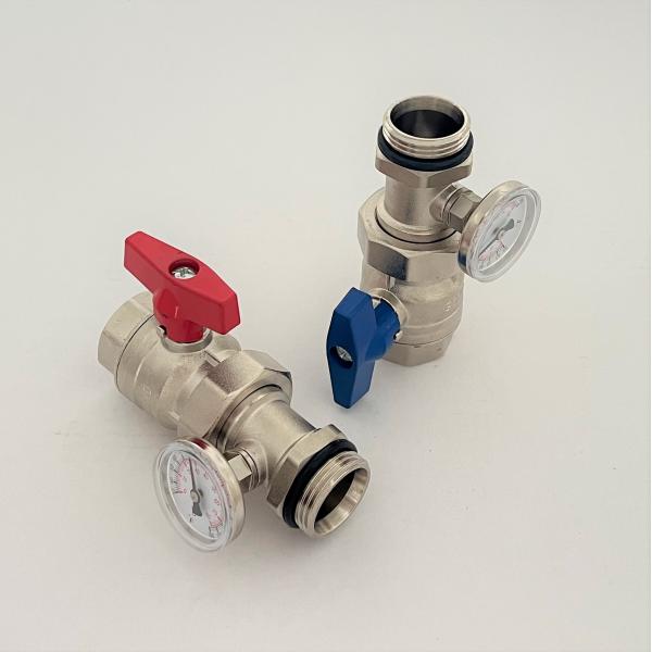 Manifold Ball Valve With Temperature Gauge , 1'' Ball Valves Pair and Temperature Gauge for Radiant Heating