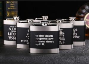 Quality Black Kitchen Household Items 6oz Flat Stainless Steel Hip Flask Laser Lettering for sale