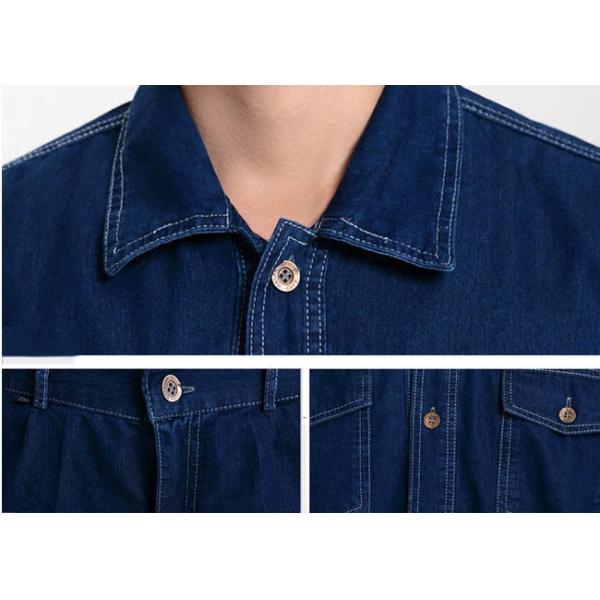 Denim Fabric Durable Industrial Uniform Shirts Unique Design With Buttons And Pockets