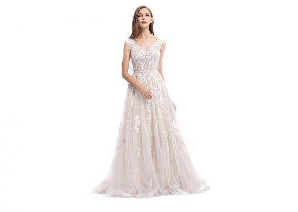 Buy Front And Back V Neck Floral Ball Gown Wedding Dresses High End Custom Bridesmaid Dress at wholesale prices