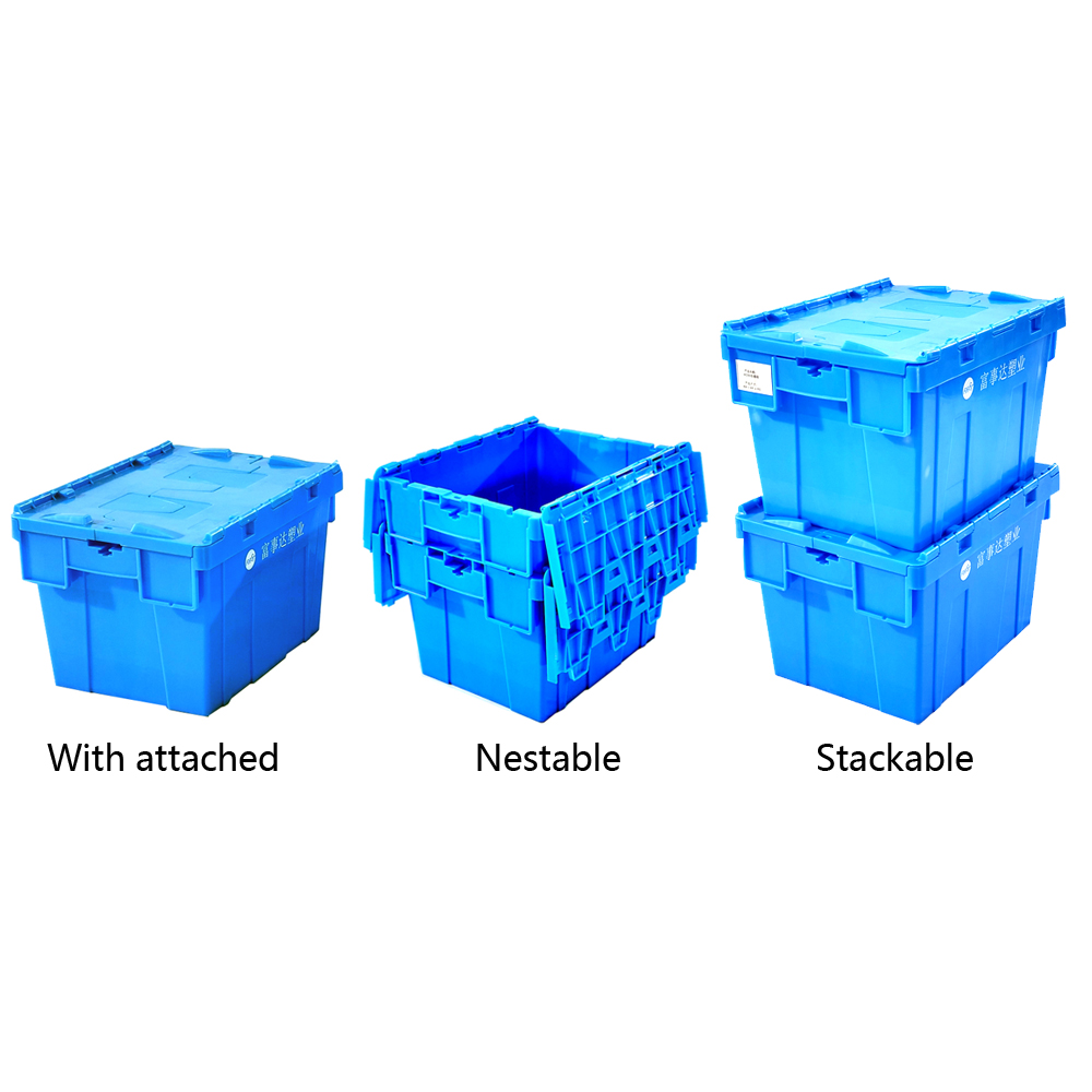 550x370x320mm Folding Stackable Crate Moving Plastic With Attached Lid Container