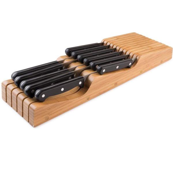 Sustainable 15 Slot Bamboo Knife Holder for In-drawer Kitchen Accessories 43X13.3X5cm