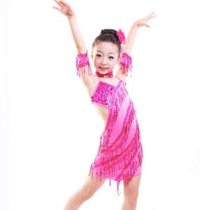 China children's Latin dance dress girl's Latin dance clothing tassel sequined dress on sale