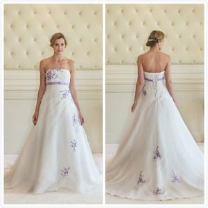 Quality Aline Strapless Satin Belt Lace Appliques Organza Bridal Gown 1544 for sale