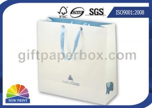 China Eco friendly Recycled White Paper Kraft Bag with Ribbon Handle , Kraft Paper Shopping Bags on sale