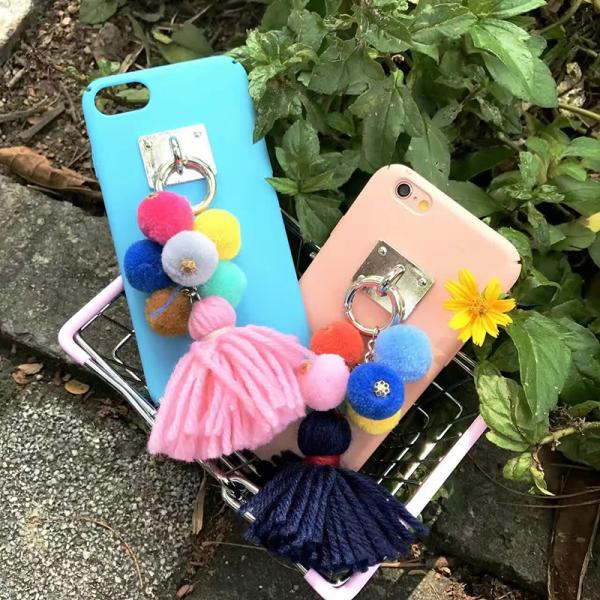 PC DIY Metal Buckle Small Color Hairball Wool Tassel Cell Phone Case Back Cover For iPhone 7 Plus 6s
