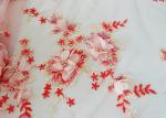 3D Red Flower Bead Embroidered Sequin Lace Fabric With Scalloped Edging For