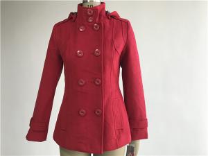 Quality Professional Ladies Wool Coat Red Color With Detachable Hood TW56073 for sale
