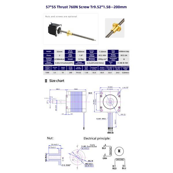 1300/1900mN.m Nema 23 Micro Screw Shaft Linear Stepper Motor With Lead Screw For 3d Printer Length 55/76mm