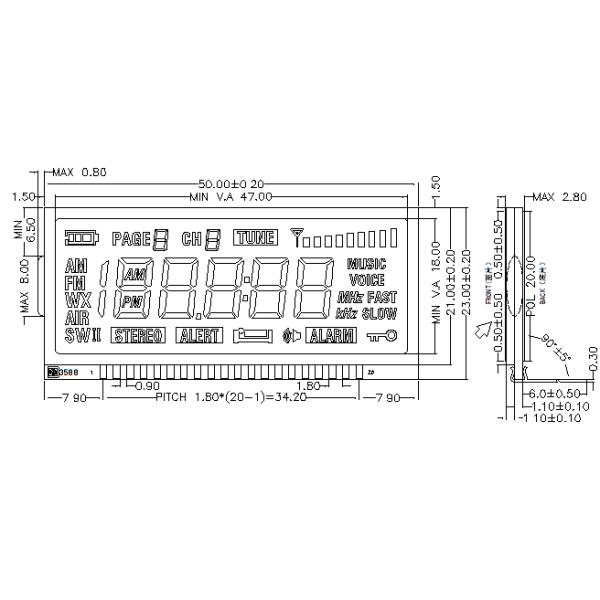 Customized Monochrome LCD Display TN HTN 7 Segment For Multimedia Player
