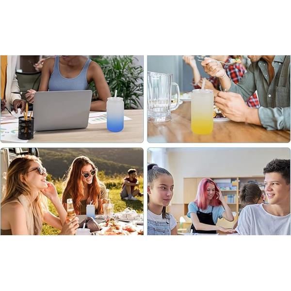 360/480ML 2Pack 16oz Glass Water Bottle Gradient Frosted Glass Sublimation Water Bottle With Bamboo Lids Lightweight High Durability