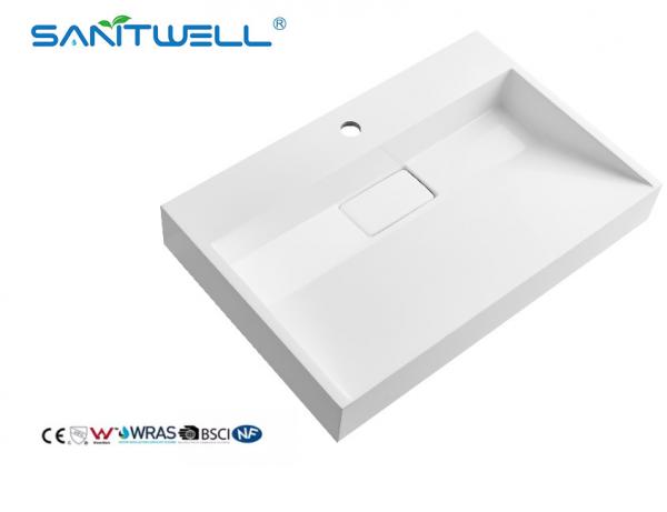Buy Popular Models SW6001-700 Sanitary Ware Stone Resin Basins Rectangle Glossy White Easy Clean For Bathroom Sinks at wholesale prices