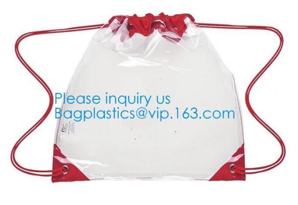 Transparent PVC Drawstring Bag With Colorful Rope,Clear PVC drawstring bag with gold string,Pvc Strips Printing Gift Pac