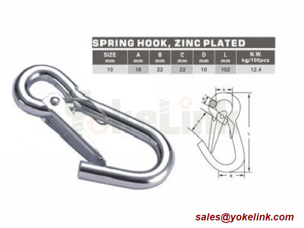 10X100 Steel Zinc Plated Spring Snap Hook for sale