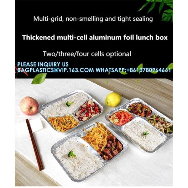 3 Compartment Aluminium Foil Food Container With Clear Dome Lid Custom Alu Foil Containers Disposable Tableware