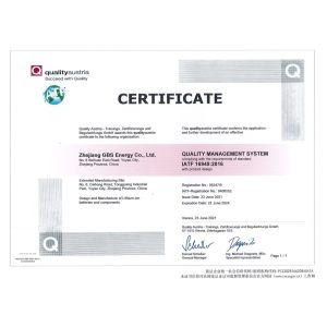 Zhejiang GBS Energy Co., Ltd. Certifications