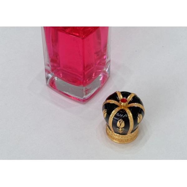 Exquisite Black / Gold Crown Shaped Diamond Zamak Perfume Caps For Standard Bottle Necks