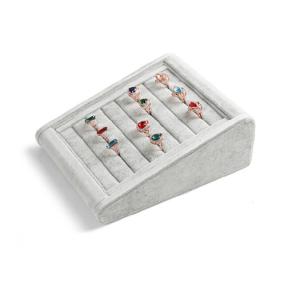 Quality Slanted Jewelry Display Tray White Faux Leather Ring Display Stand W/ Lined Slots for sale