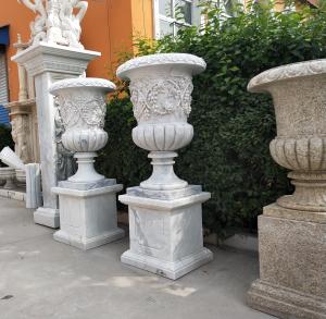 Quality Outdoor Marble planter stone carved flowerpot sculpture,garden stone garden statues supplier for sale