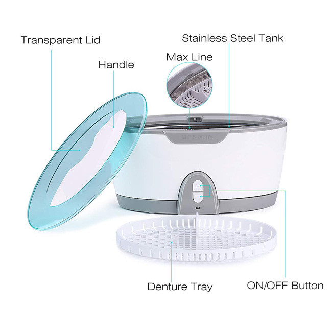 Portable Dental Ultrasonic Cleaner 5 Mins Auto Shut Off 35w 40kHz 450ml With UV Light