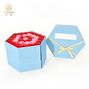 Quality Blue Hexagonal Paperboard Gift Boxes With Ribbon For Gift Packaging for sale