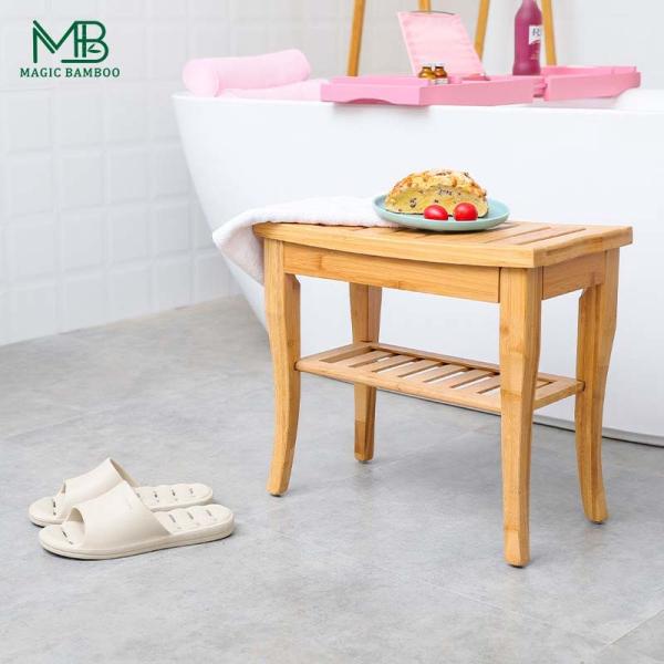 Bamboo Shower Bench Chair with Storage Shelf