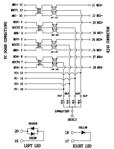 Bel 0826-1X1-GH-F POE Plus Rj45 Magjack Gigabit Extend IEEE802.3at LPJK6064AONL