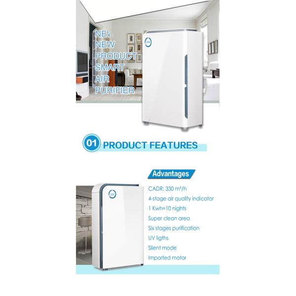 180 CFM UV Hepa Air Purifier 310m3/h 20dB Low Noise PM2.5 Sensor