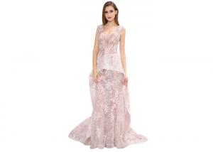 Quality Pink Appliqued Lace Sleeveless Arabic Wedding Guest Dresses Long Prom Gown for sale