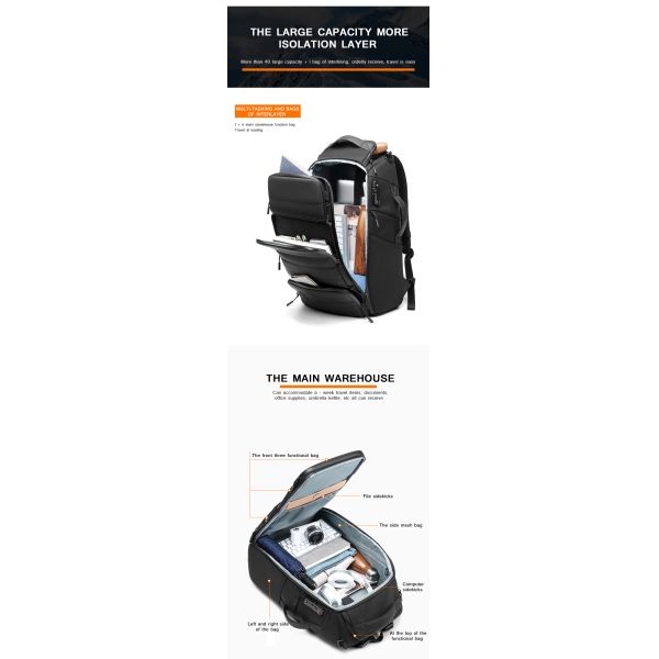 900D Single Layer Film 30L Waterproof Business TSA Lock Backpack 1kg