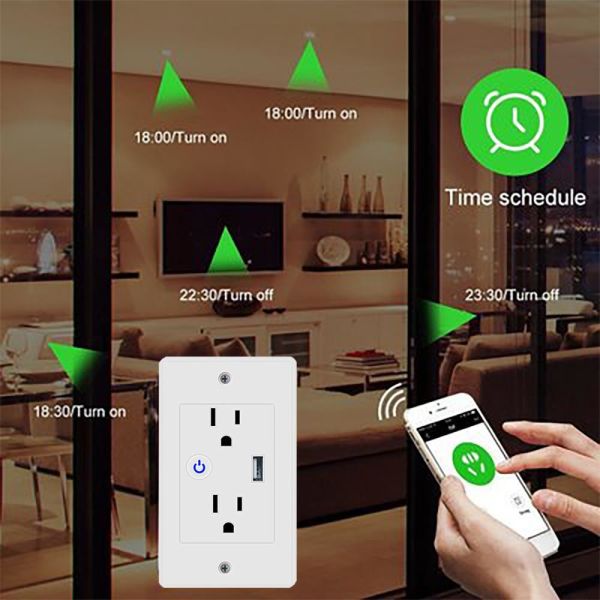 Wifi Smart Wall Outlet 2ac+1usb Us Standard Work With Google&Alexa voice Control